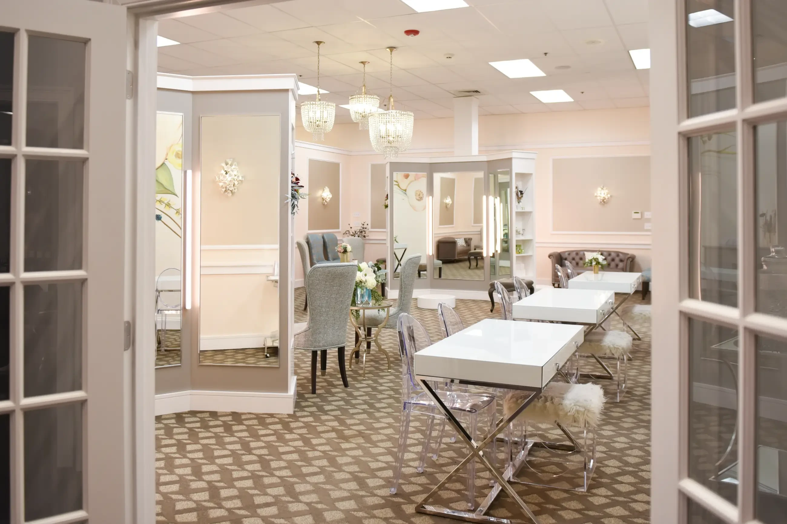 image shows dressing rooms at madeleine's daughter bridal boutique