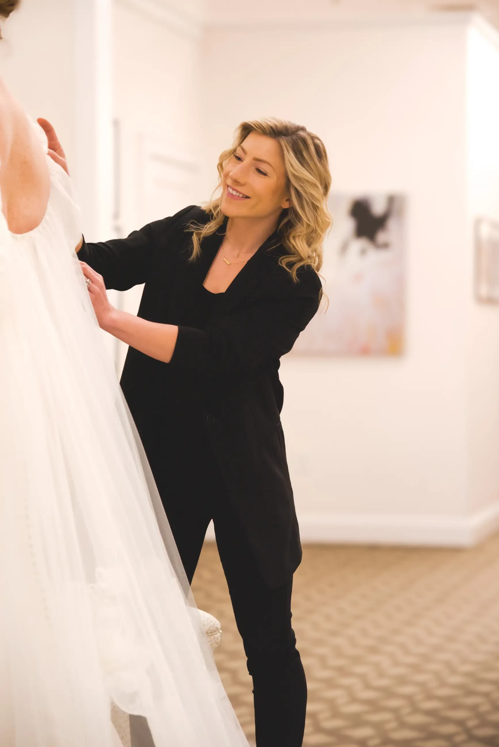 image shows a bridal stylist at madeleine's daughter
