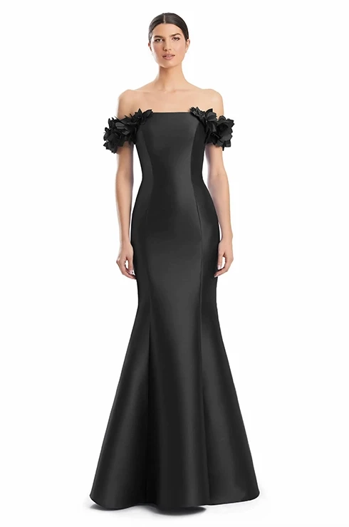 Model wearing a mother of the bride dress
