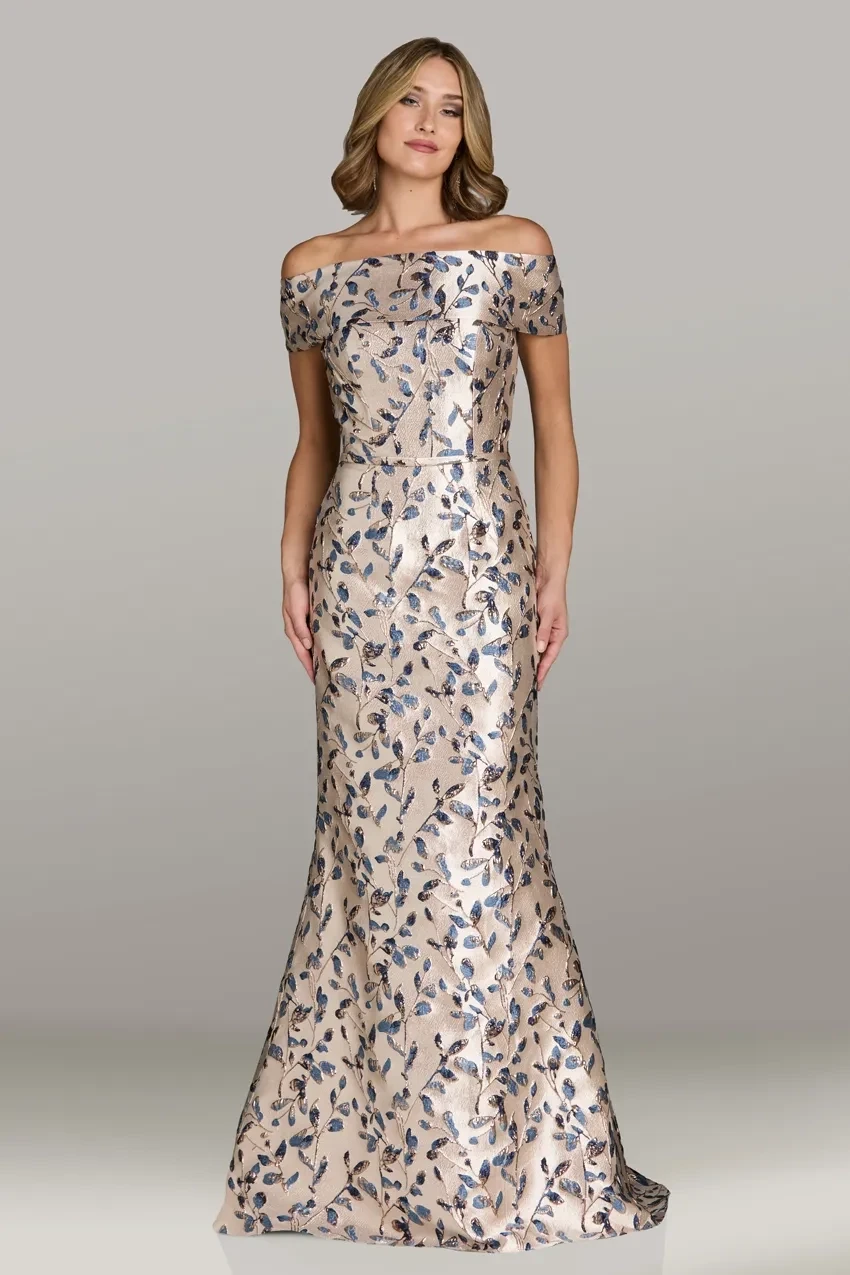 Model wearing a mother of the bride dress